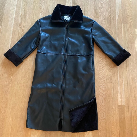 NA-KD Womens Black Faux Leather Coat with Zipper Closure w Faux Fur Lining / 36 - Picture 3 of 16